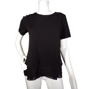 Bailey 44 Ribbed Black Short Sleeve Stretch Top 1/4 Zip Back M